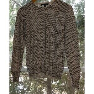 Ann Taylor 100%Cotton Women's Print Black/Beige Classic Knit Sweater Size Medium